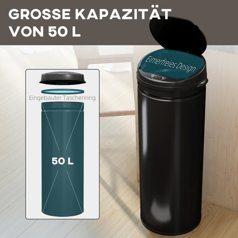 50L Sensor Waste Bin, Soft-Close Touchless Stainless Steel