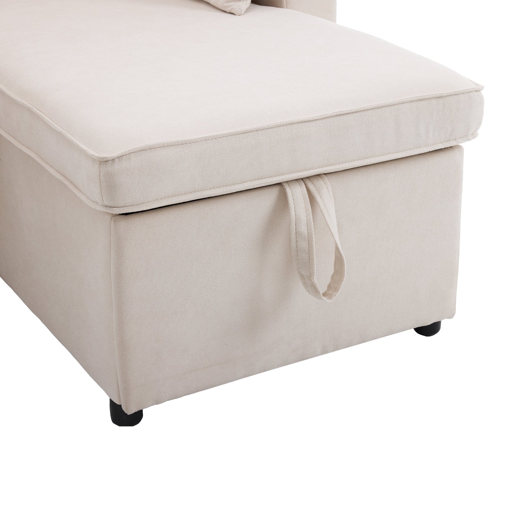 Sofa Bed L-Shaped Sleeping Function Storage Cup Holder Interchangeable Upholstered