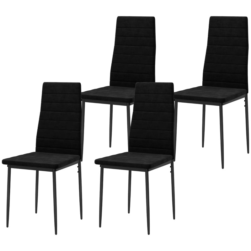 Set of 4 Dining Chairs Armless Fabric Upholstery Metal Legs - Black