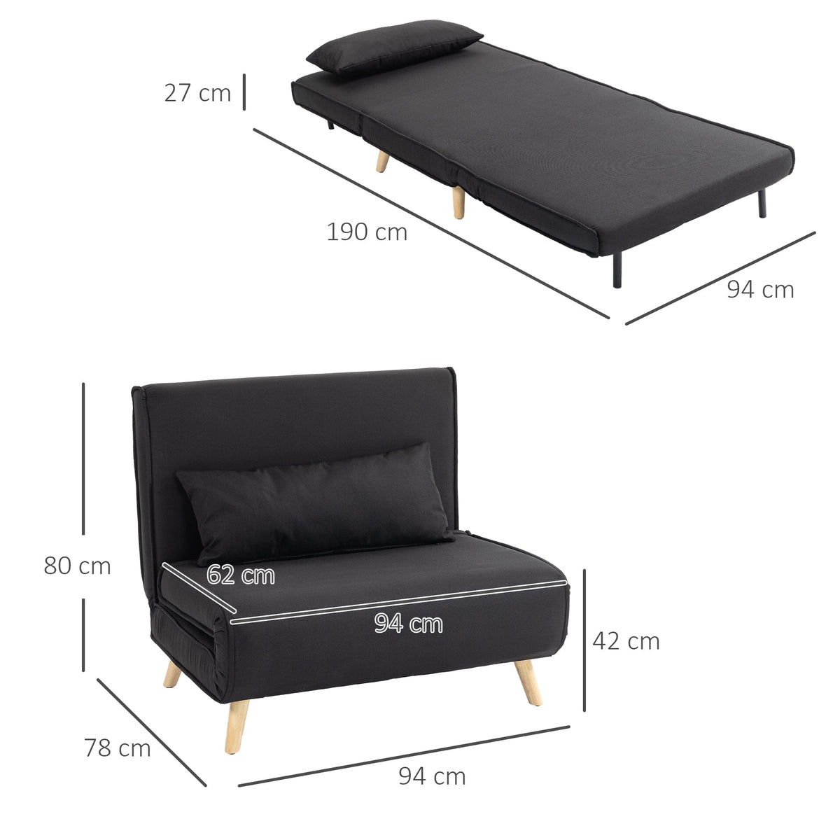 2-in-1 Sleeper Chair Sofa Bed Adjustable Backrest Linen Look