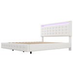 Flatbed Bed 140x200cm with LED & Adjustable Headboard, White PU