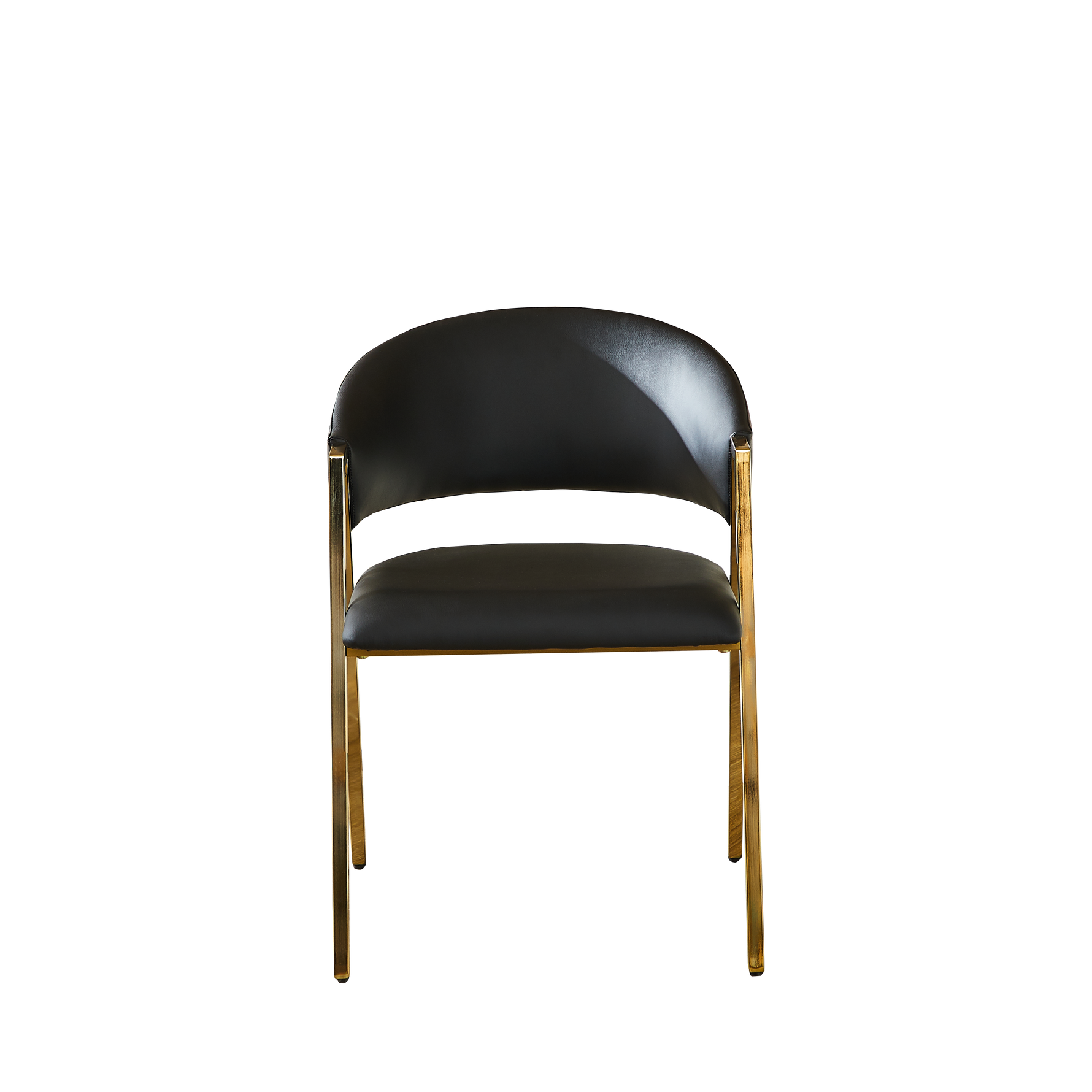 Set of 2 Dining Chairs Modern Minimalist Gold Metal Frame - Black PU Leather
