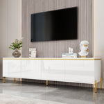 TV Stand Modern High-Gloss with 4 Cabinet Doors and Storage, Gold Edge Banding