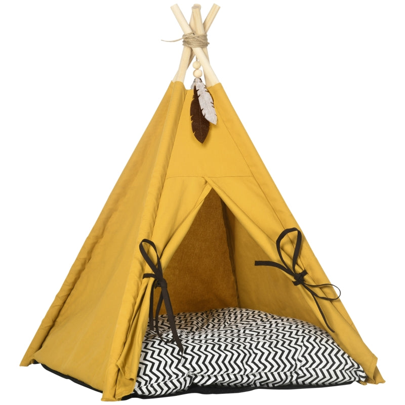 Pet Bed, Teepee Design with Soft Cushion & Floor Mat, for Dogs and Cats, Fabric