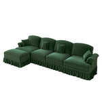 Classic Modular L-Shaped 4-Seater Sofa w/ Movable Ottoman Deep Seat, Chenille Green
