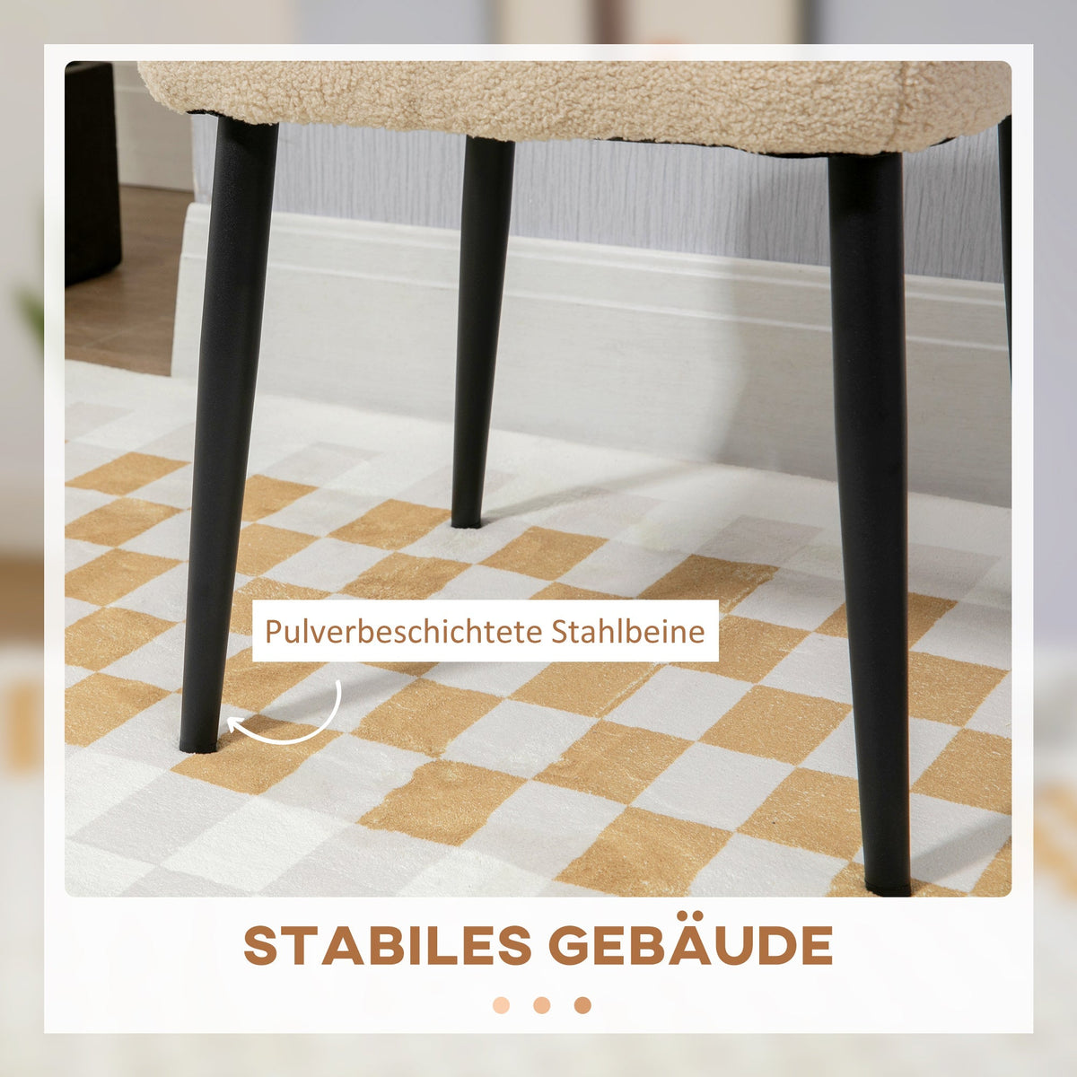 Footstool Square Stool Dressing Stool Steel Legs Cashmere Look Beige
