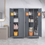 Broom Storage Cabinet with Locking Doors, Shelves and Hanging Rod, 65" H, Metal