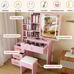 Dressing Table Set with LED Mirror, Stool & 4 Drawers, Pink
