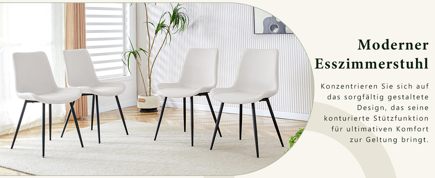 Dining Chair Set of 4 Modern Widened Seat Metal Legs - White Faux Leather