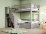 Bunk Bed, 90*200cm, High Safety Rail, Slatted Frame, Storage Ladder & Drawers, Solid Wood Grey