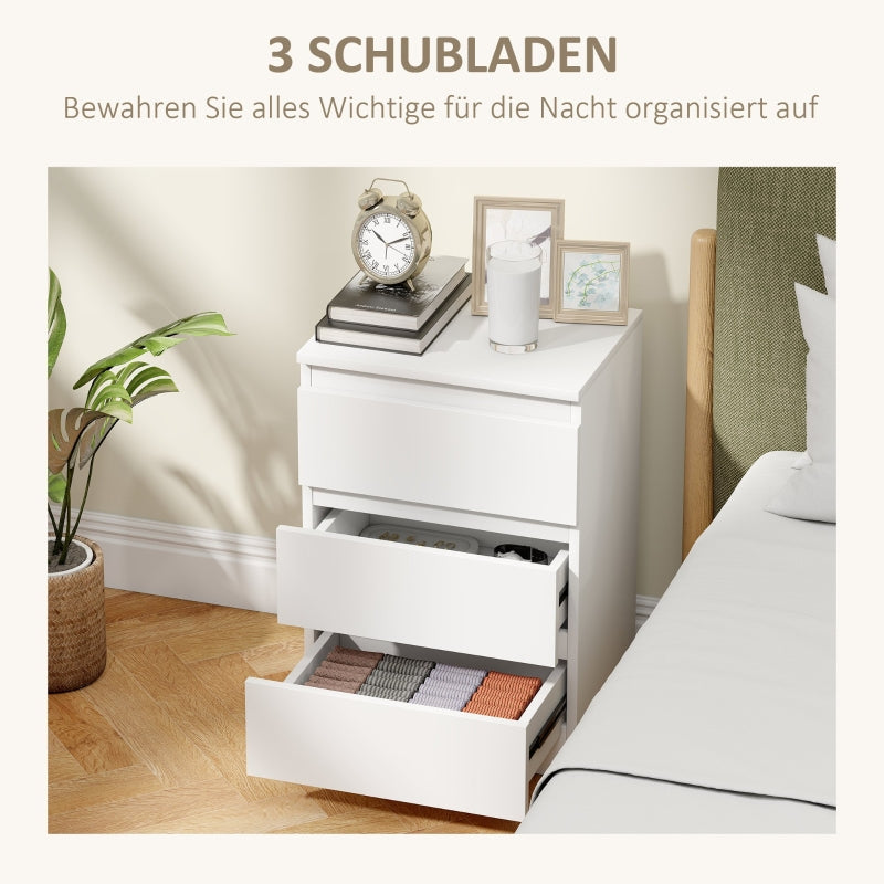 Bedside Table, 2 Side Tables with 3 Drawers, 40 x 30 x 59.5 cm, White