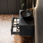 Floating Bathroom Washbasin with Ceramic Bowl and Sensor Light, 80cm Black Plywood Cabinet