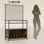 Kitchen Shelf with Worktop, Mesh Panels, 5 Hooks, Brown