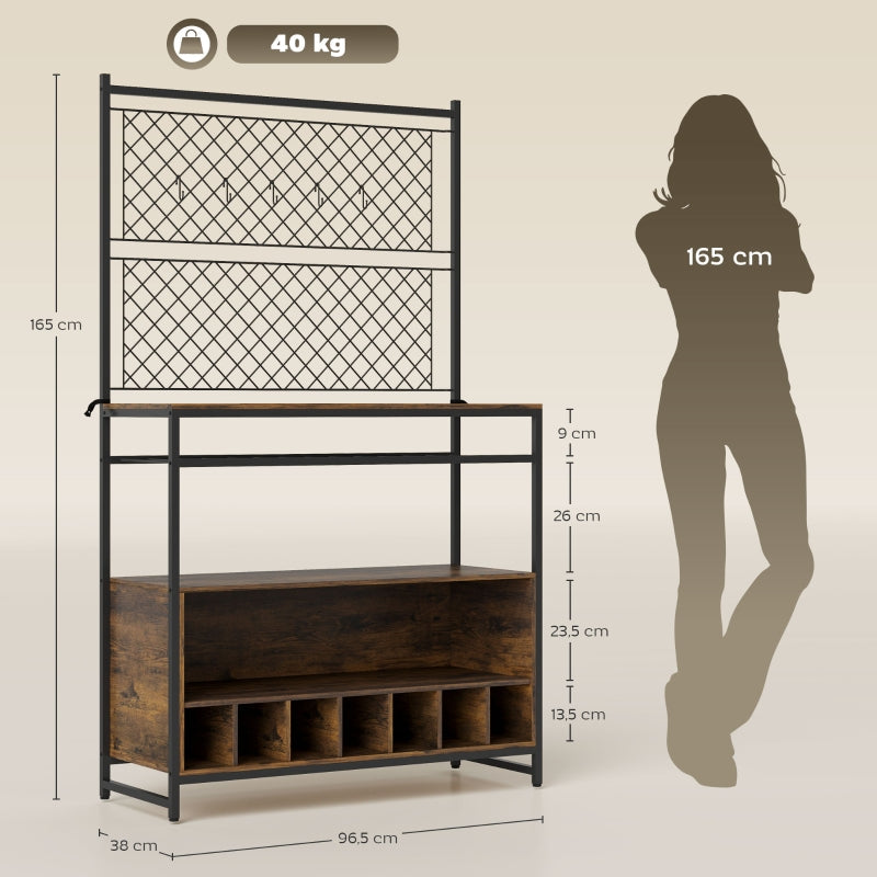Kitchen Shelf with Worktop, Mesh Panels, 5 Hooks, Brown