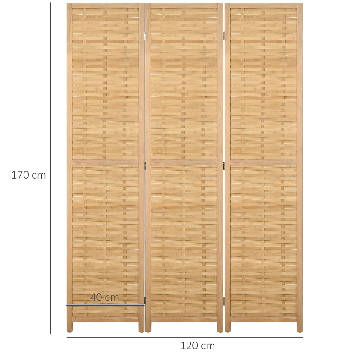 Room Divider/Screen, 3-Panel Foldable Privacy Screen 120x170cm, Bamboo Natural Finish