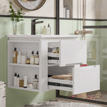 Wall-Mounted Bathroom Cabinet with LED Sensor Lighting and Integrated Sink, White