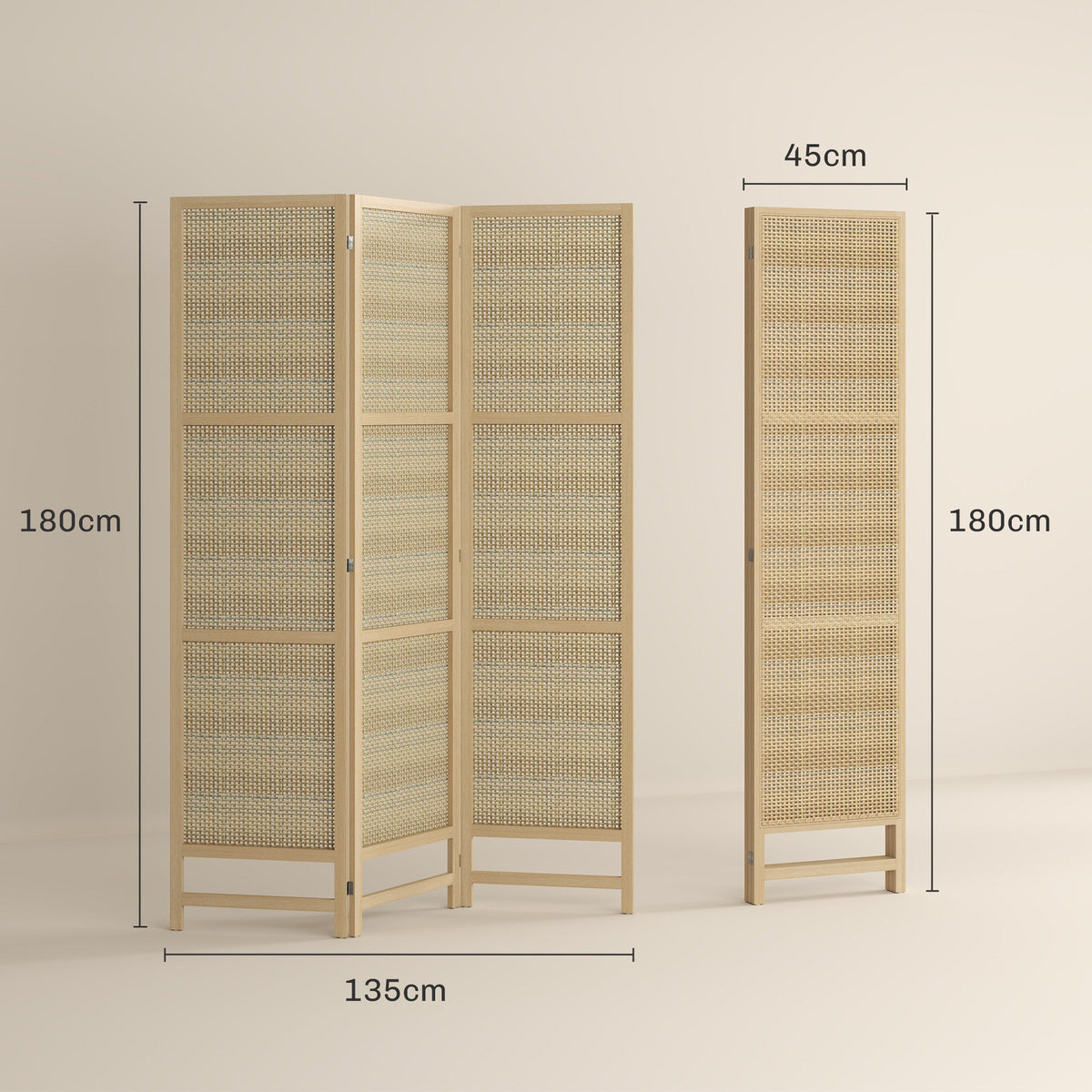 Folding Screen 3-Part Room Divider PP Rattan, Natural