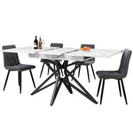 Dining Table Set Extendable 120/160cm 4 Chairs Diagonal Velvet - Dark Grey