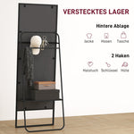 Full-Length Mirror, Industrial Design, Rear Shelf, 2 Hooks, Metal, Black