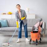 Cleaning Cart with Wringer, 26 Liter Mobile Bucket, 4 Wheels, Orange