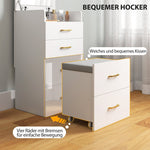 3-in-1 Dressing Table with Mirror, Bedside Table, Rolling Stool, Drawers, White
