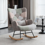 Rocking Chair with Footrest & Lumbar Cushion, Sturdy Rubberwood, Multicolored