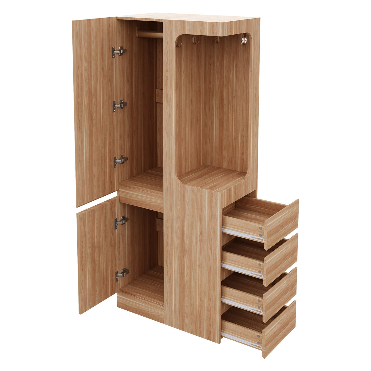 Wardrobe 70x40x170cm Drawers Single Door Open Storage - Wood Color