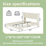 Upholstered Bed with Soft Headboard & Mattress, 140x200 cm, Beige