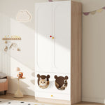 Children's Wardrobe Hanging Rail & Cat Bed 80x50x200cm White Natural Wood