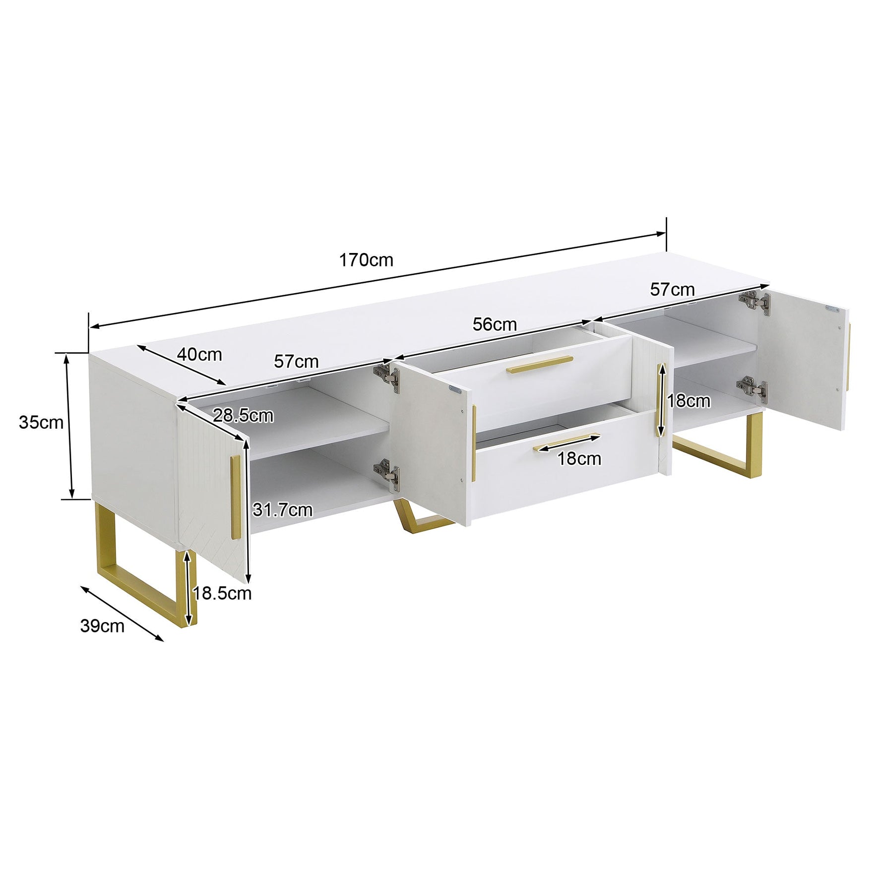High-Gloss TV Cabinet Engraved Door Gold Handles & Feet Storage