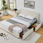 Double Bed 160*200 cm with 4 Storage Drawers, Chenille Beige