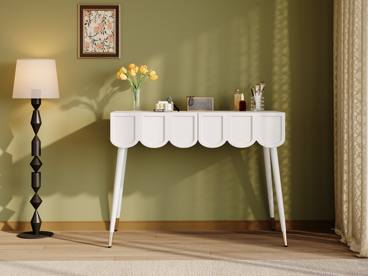 Dressing Vanity Table with 2 Drawers and Metal Legs in White