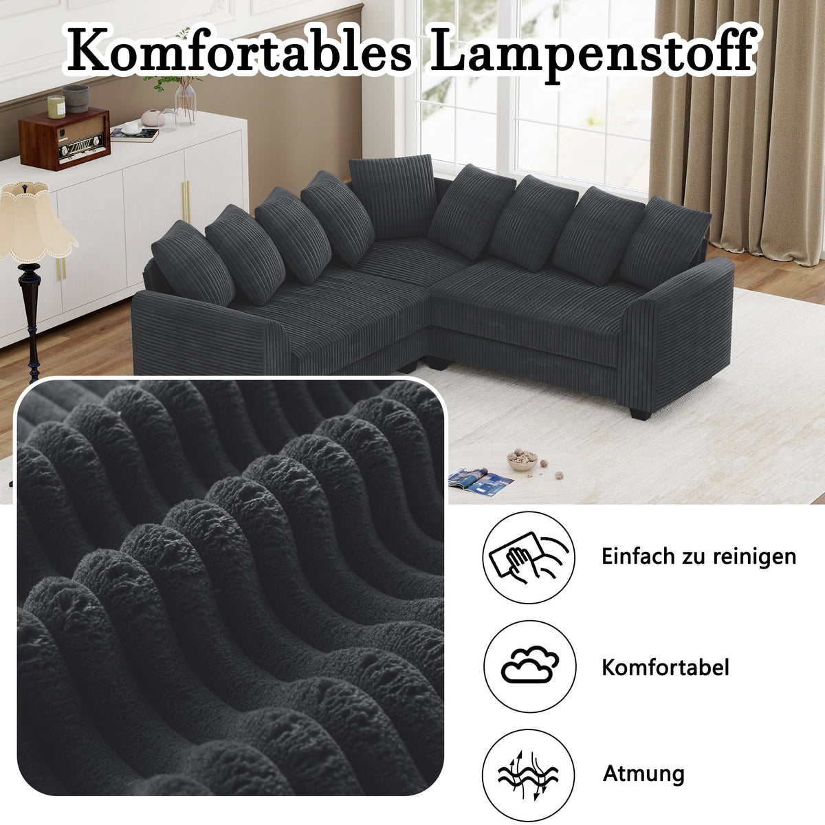 Modular L-Shaped Combination Sofa Repositionable Cushions