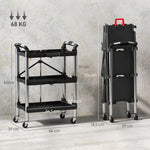 Workshop trolley 3 levels foldable tool with handle, 68 kg load capacity, black