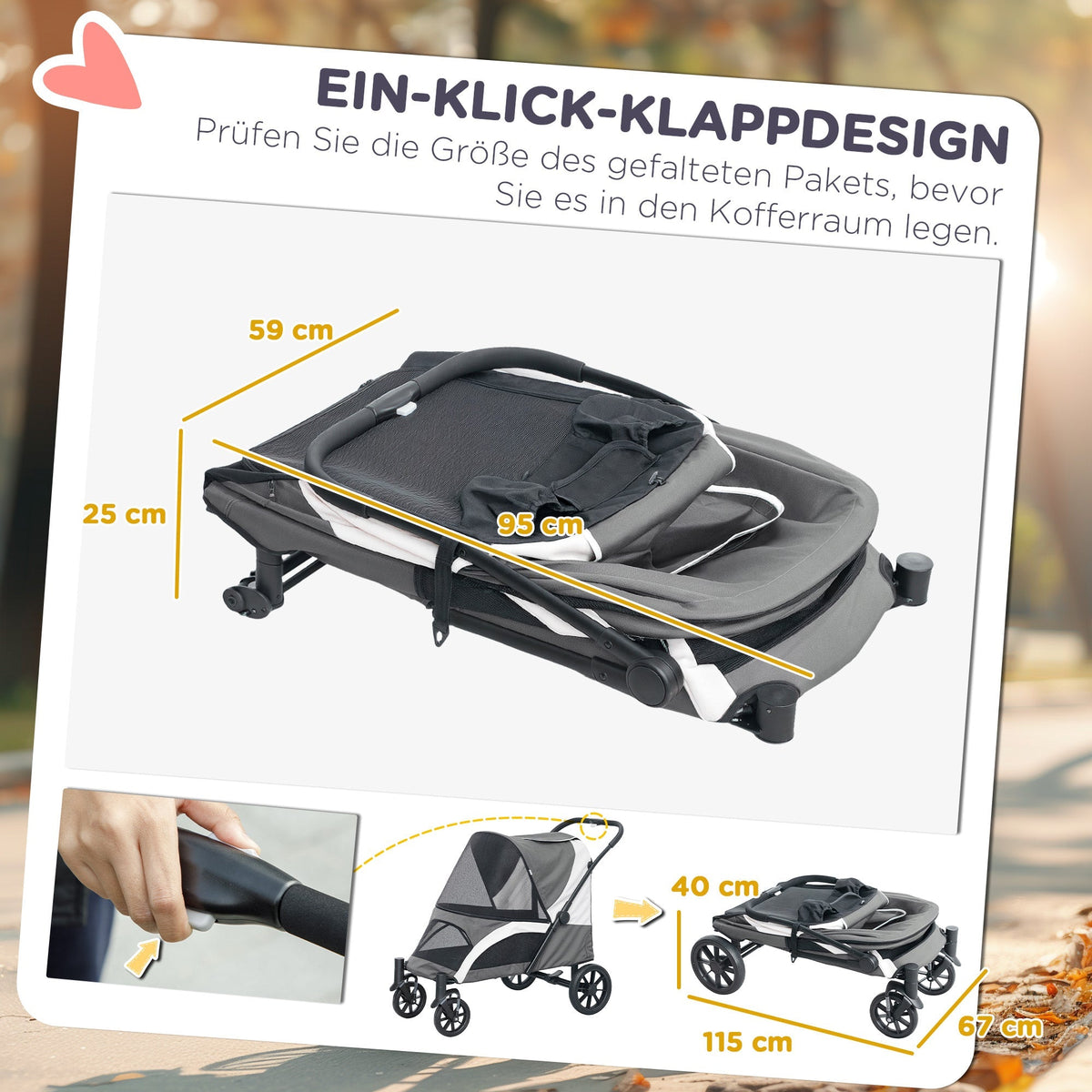 Dog Stroller, Foldable, Large Dogs & Cats, 30 kg, Dark Grey