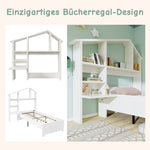 Wooden Shelf with Storage Space, Folding Bedside Table, Anti-Tip, White