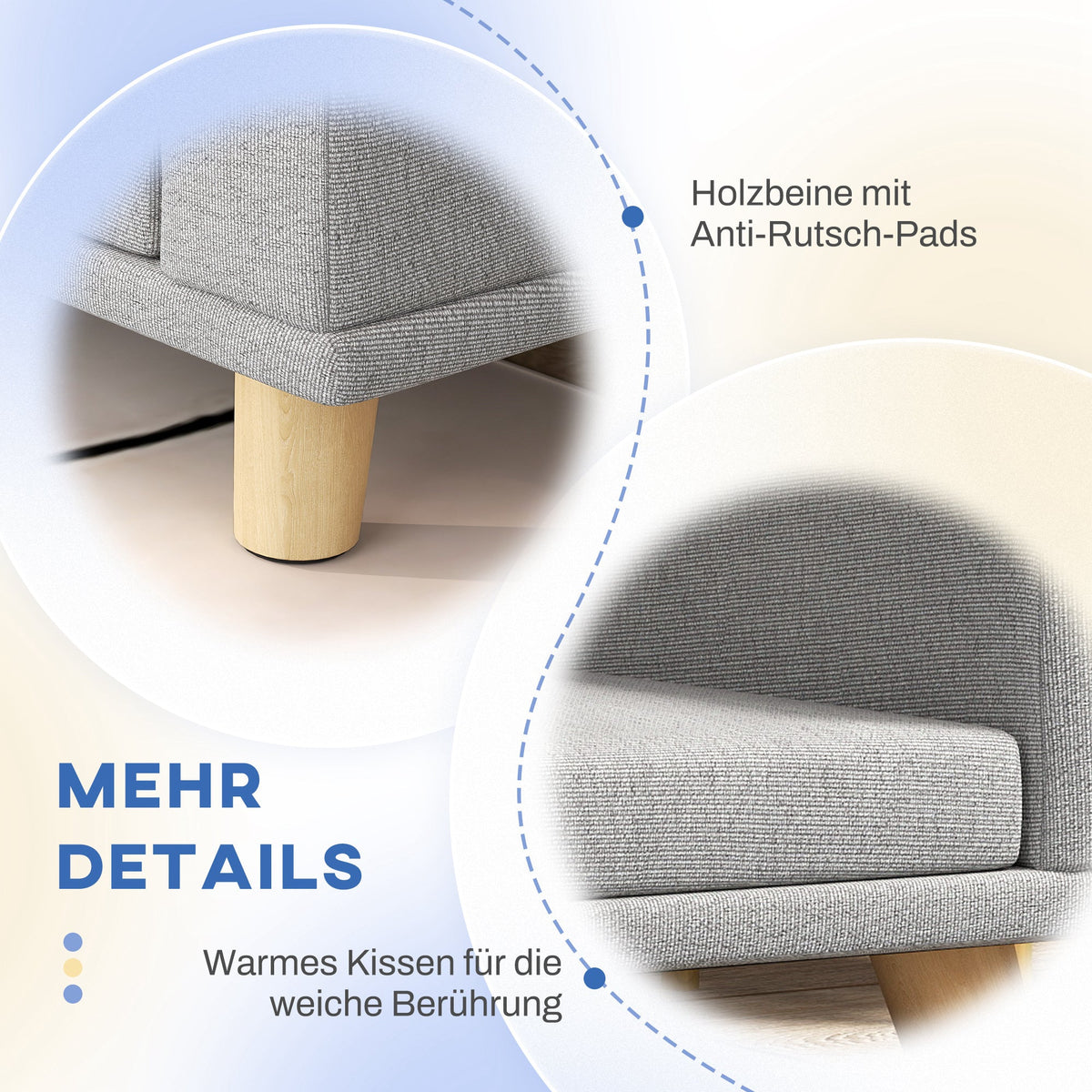 Dog Sofa, Raised with Cushion, Wooden Legs, Grey