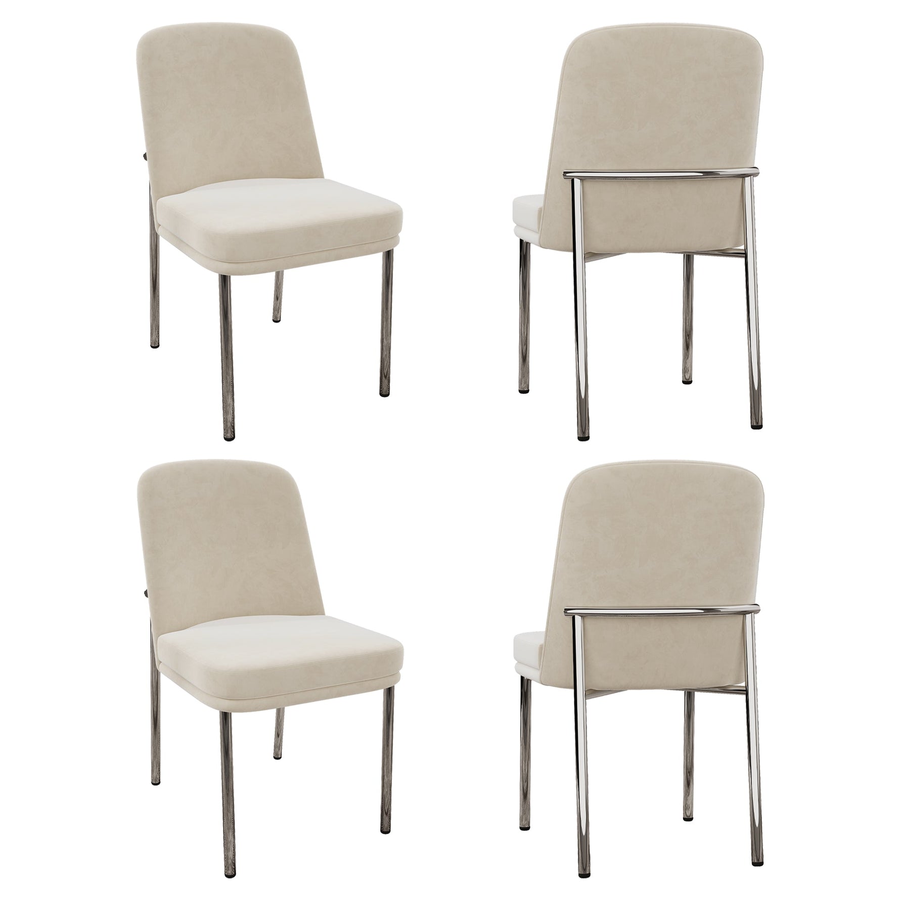 Dining Chairs Set of 4 Thickened Cushions Metal Legs - Velvet Beige
