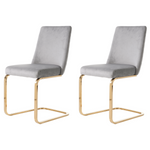 Velvet Dining Chair Set of 2 Diamond Back Gold Metal Legs - Grey