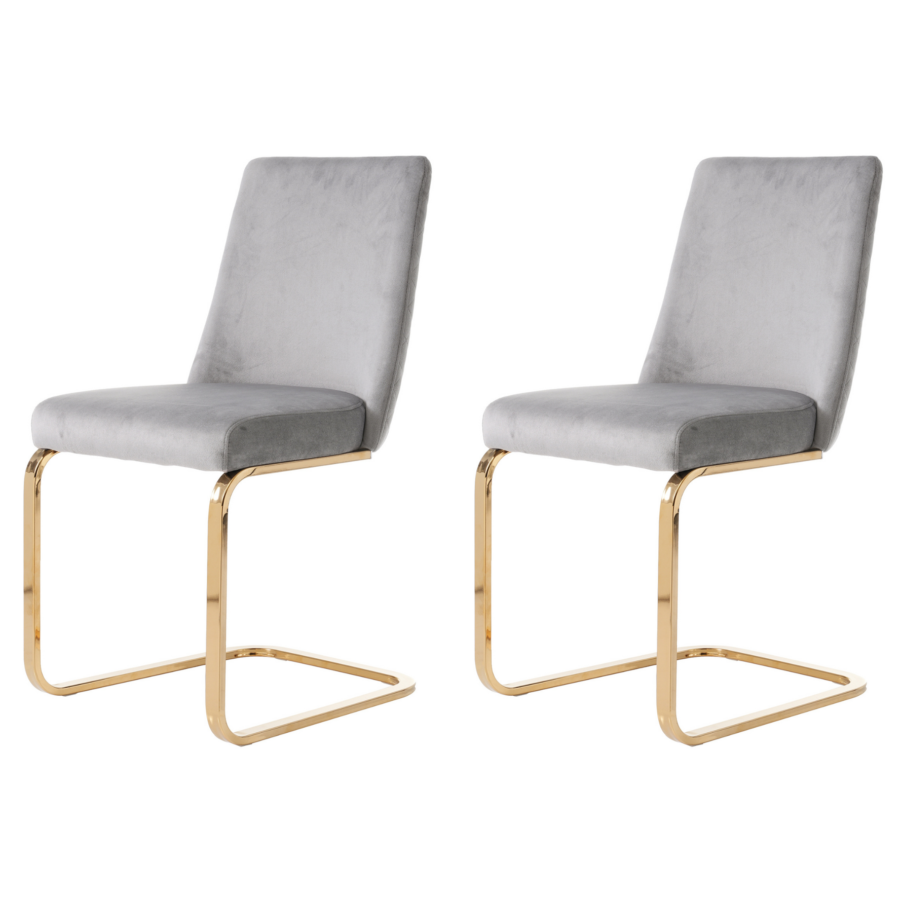 Velvet Dining Chair Set of 2 Diamond Back Gold Metal Legs - Grey