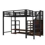Loft Bed 90x200 with TV Stand, Power Outlet & Ladder, Black