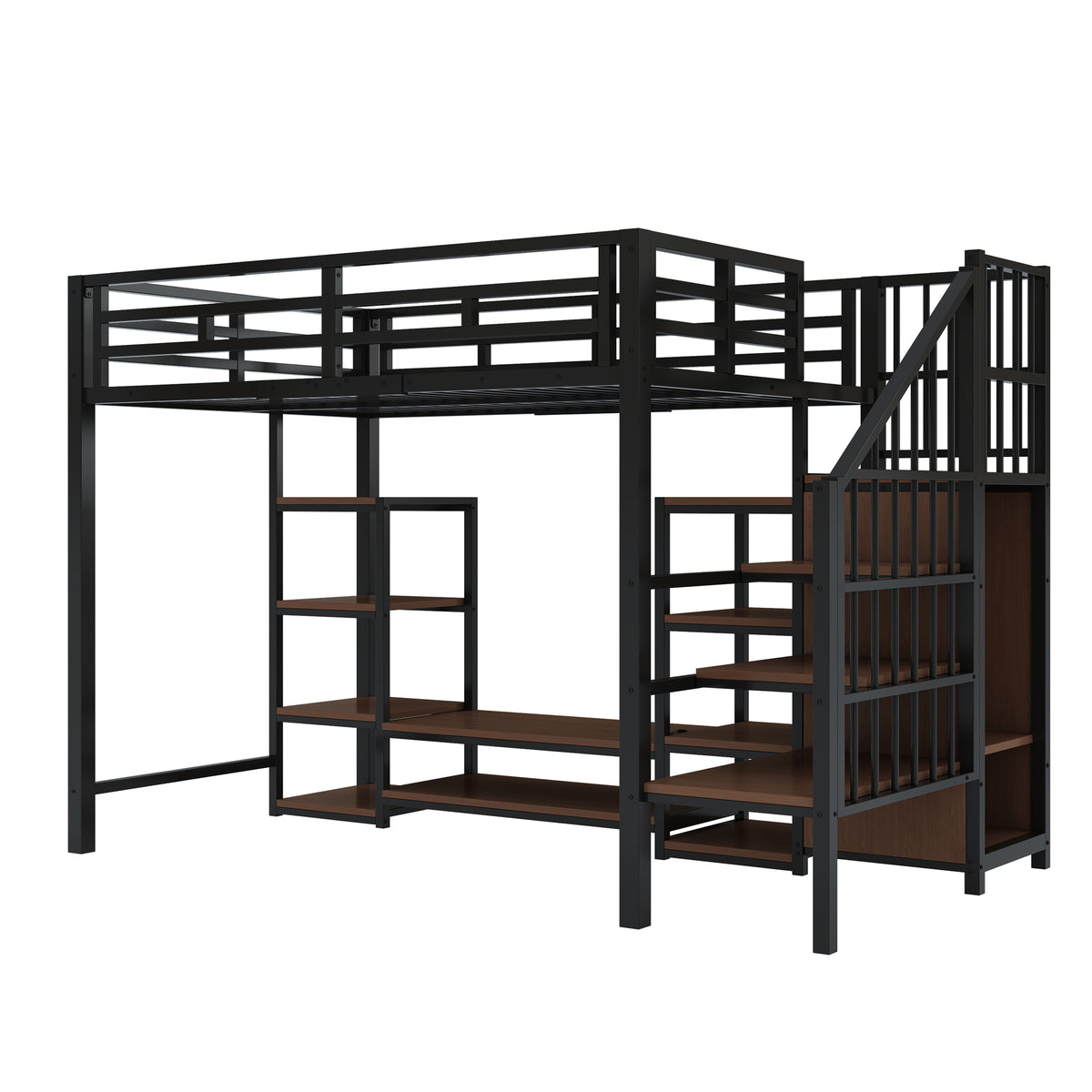 Loft Bed 90x200 with TV Stand, Power Outlet & Ladder, Black
