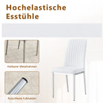 Dining Table Set, Minimalist 85cm Glass Table with 4 Chairs, White Faux Leather