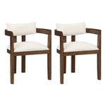 2 Solid Wood Dining Chairs Comfortable Modern Style Linen Fabric Walnut Color