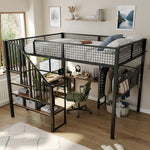 Loft Bed 140x200 cm with Corner Desk & Stairs, Black Metal