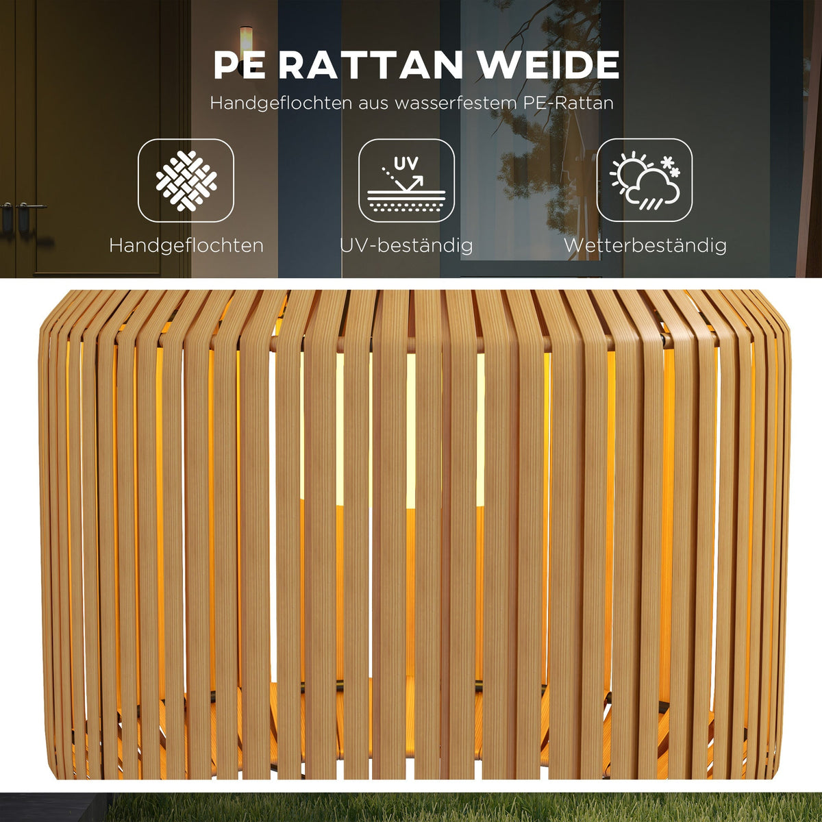 Rattan Solar Lamp Path Light, Warm White, Waterproof LED Garden Light, Steel