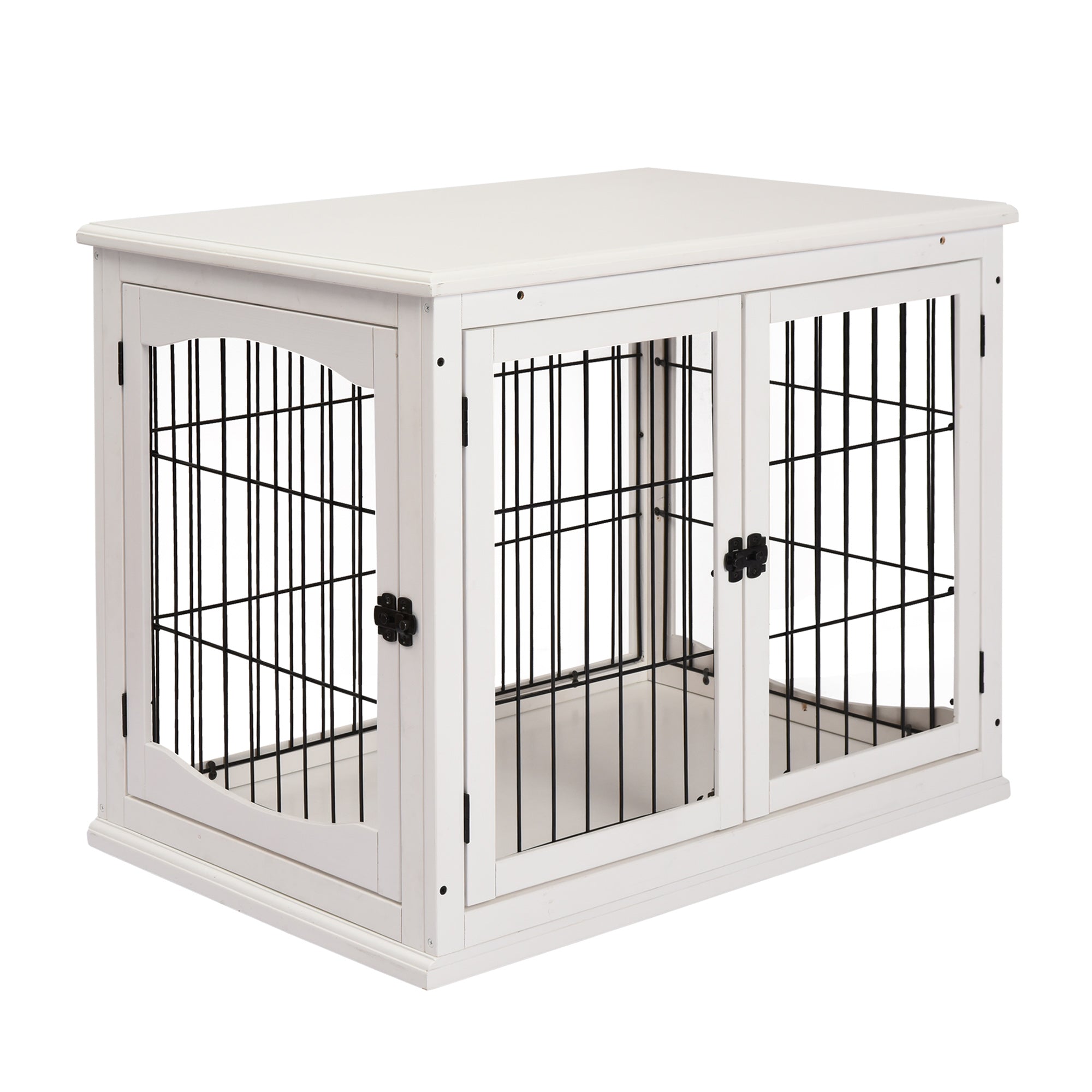 Dog House, Transport Box Small Animal Cage, MDF & Metal in White