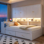 Multifunctional Bed 90x200cm with Desk, LED & Storage - White