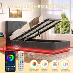 Modern Upholstered Bed with LED, USB-C Charging and Storage, 90x200, Gray Corduroy