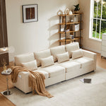 Sofa 4-Seater Linen Fabric with Armrest Pockets & 4 Cushions, Simple Style